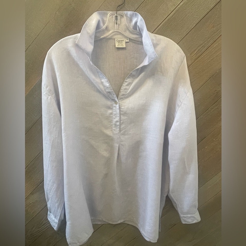 Garnet Hill light blue linen blouse size 14
